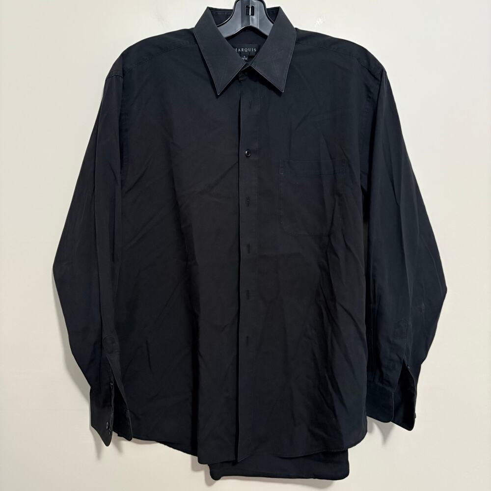 Marquis Black Button Down Dress Shirt Mens 16 34 35 Large 46 Chest Point Collar